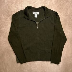 Vintage Norton Studio Checkered Embroidered Jacket Knit Sleeves Mock Neck Green
